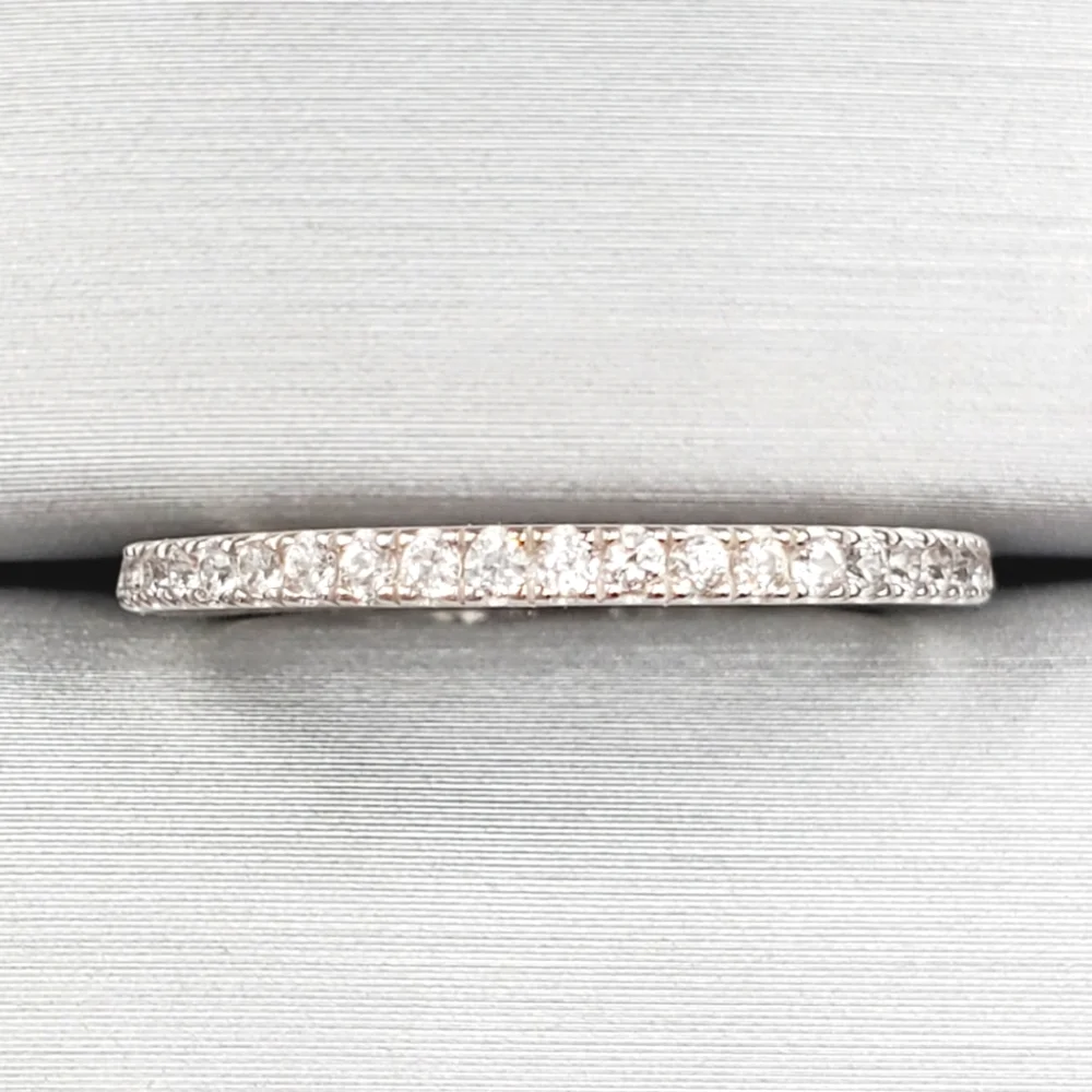 10k Solid White Gold Genuine Zircon Wedding Band Ring